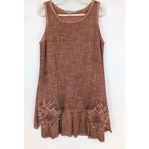 Pretty Angel Tunic Dress S Brown Linen Lace Floral Lagenlook Boho Rustic Earthy